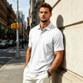 thumbnail image 6 of Short Sleeve Polo Shirts Men's Casual Classic Button Basic Shirt Solid Color Cotton Tees Stylish Tops White L, 6 of 9