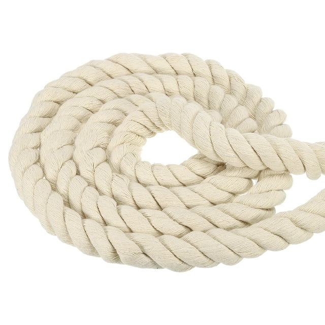 Uxcell Natural Twisted Cotton Rope 3 Strand Thick Cotton Rope Tug 0.98" x 98.43ft White