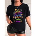 thumbnail image 1 of 1pc Halloween Cruise 2025 Women'S Casual T-Shirt, Crew Neck Short Sleeve Top with Ghost Ship Print, Polyester Knit Fabric, Medium Stretch, Fashionable for Spring/Summer/Fall, 1 of 7