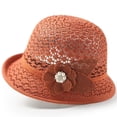 thumbnail image 2 of VISALY Crochet Cloche Hat with Flower Elegant Breathable Straw Bucket Sun Hat Vintage Rolled Brim Beach Sun Hat Travel Casual Fedora Breathable Sun Bucket Hats Elegant Church Hat Orangeone Size, 2 of 3