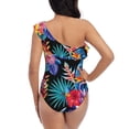 thumbnail image 5 of Easygdp Tropical Palm Leaves Women's One Shoulder Ruffle Monokini Bathing Suits with Removable Chest Pad, Quick Drying - XX-Large, 5 of 8