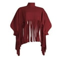 thumbnail image 3 of Femmes Col Roulé Franges Veste Batwing Vintage Pompon Cape Pull Surdimensionné Robe Sweat, 3 of 7