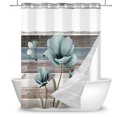 thumbnail image 3 of MIZHONA Blue Floral Shower Curtain with Snap in Liner Farmhouse Fabric No Bathroom Curtains,71"× 71", 3 of 4