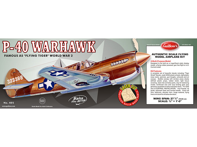 Guillow's Balsa Wood Model Airplane Kit, WW II Curtis P40 Warhawk GUI