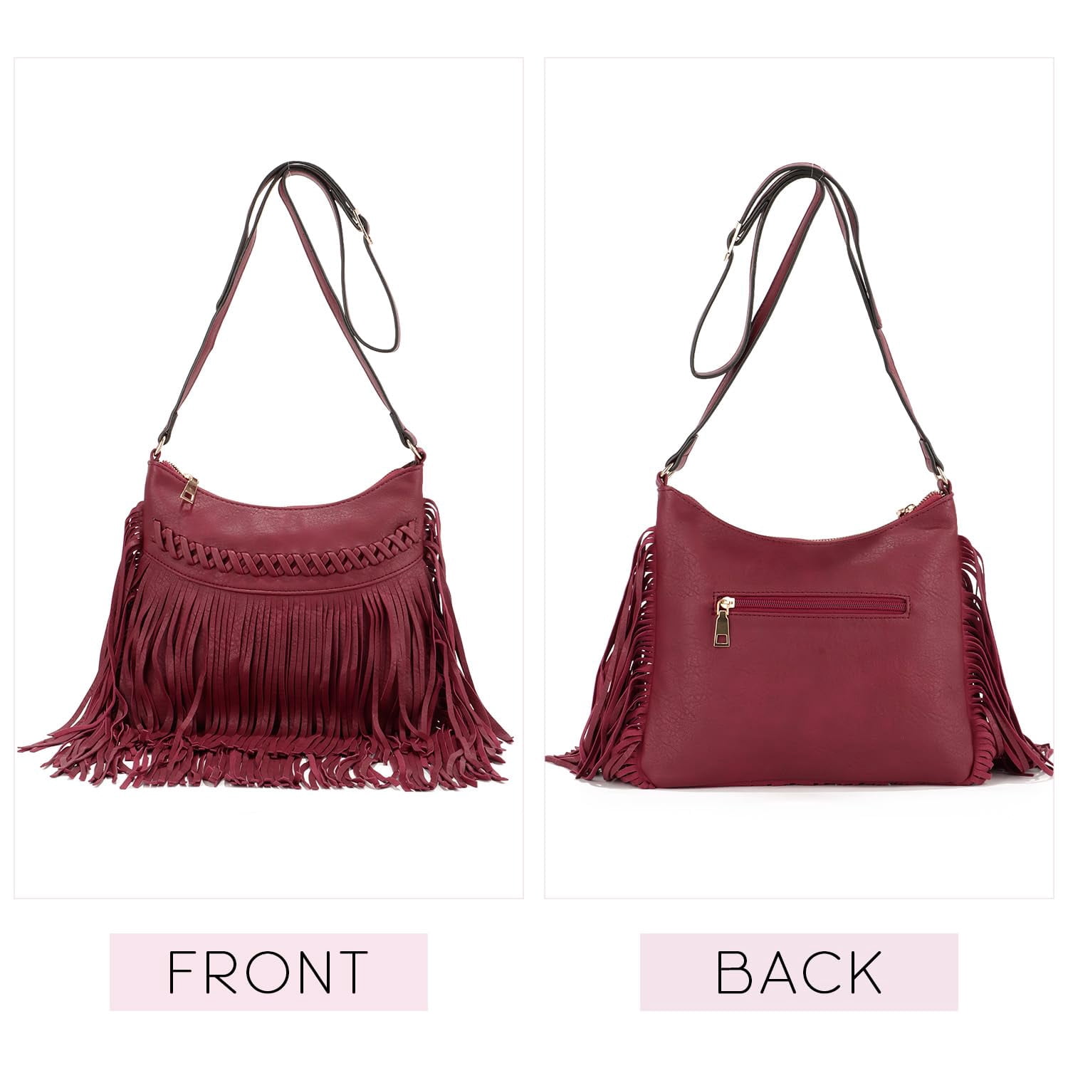 Leather Fringe Purse for Women Trendy Western Tassel Crossbody Bag Vintage Hobo Black Shoulder Messenger Bag