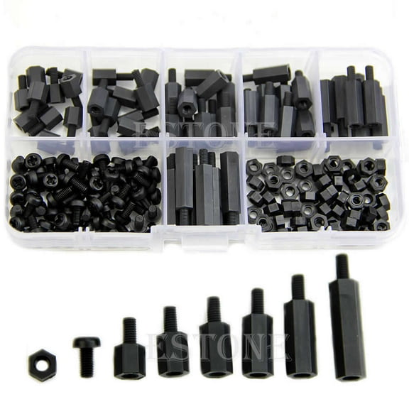 CIYISON 180pcs M3 Nylon Black Hex M-F Spacers/ Screws/ Nuts Assorted Kit, Standoff New