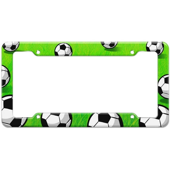 Soccer Ball Grassy Field Pattern License Plate Frame Com