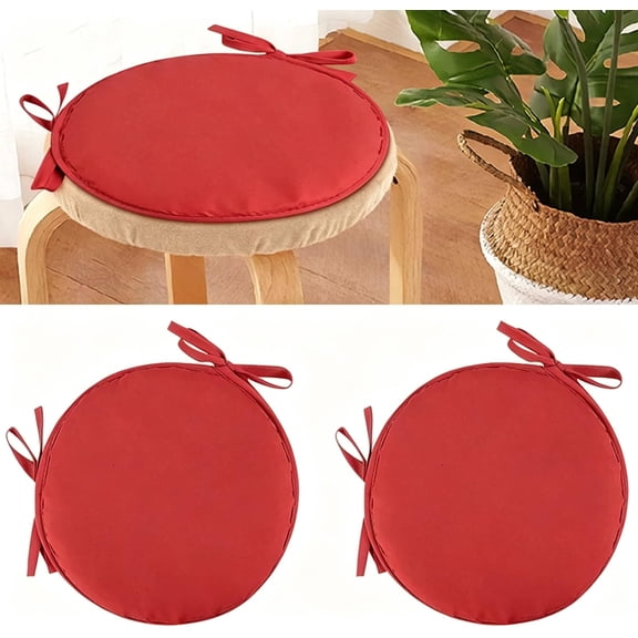 2-Pack Round Garden Chair Pads with Ties - Non-Slip Soft Thick Seat Cushion for Indoor/Outdoor Stool, Bistro, Patio & Dining Room