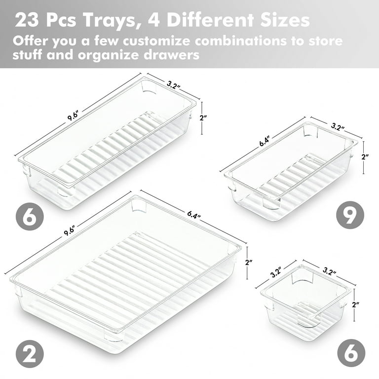 Clear Drawer Organizer, [25 PCS] Clear Plastic Drawer Organizers for Home  Organization and Storage, Including 4 Sizes Small Organizer Bins, Non-Slip  Pads, for Bathroom, Kitchen, Vanity & Office