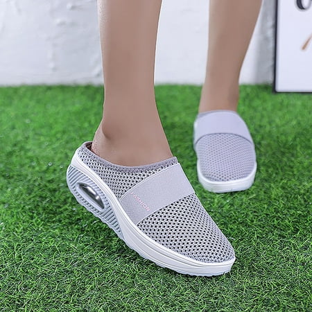 

New Style Daily Fashion Casual Baotou Mesh Round Head Women s Wedge Slippers