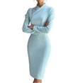 thumbnail image 2 of Women's Work Dress Office Dress Long Sleeve Mock Neck Solid Color Slim Fit Pencil Midi Dress for Commuting Spring Fall,Sky Blue,L, 2 of 4