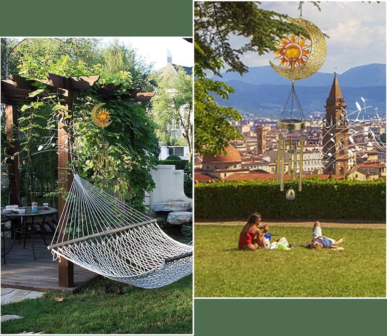 JYPS Sun Moon Solar Wind Chimes, 47-Inch Large Waterproof Windchimes for Outside with Glowing Crackle Glass Ball, Garden Patio Yard Decor Mother's Day Birthday Unique Gifts for Women Mom Grandma Wife