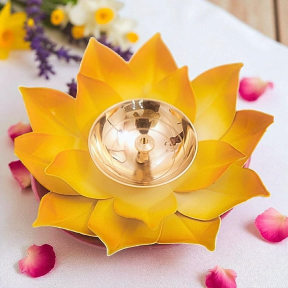 Peekdee Brass Lotus Flower Diya Decorative Religious Puja Akhand Diya For Diwali Pooja Temple -6 inch