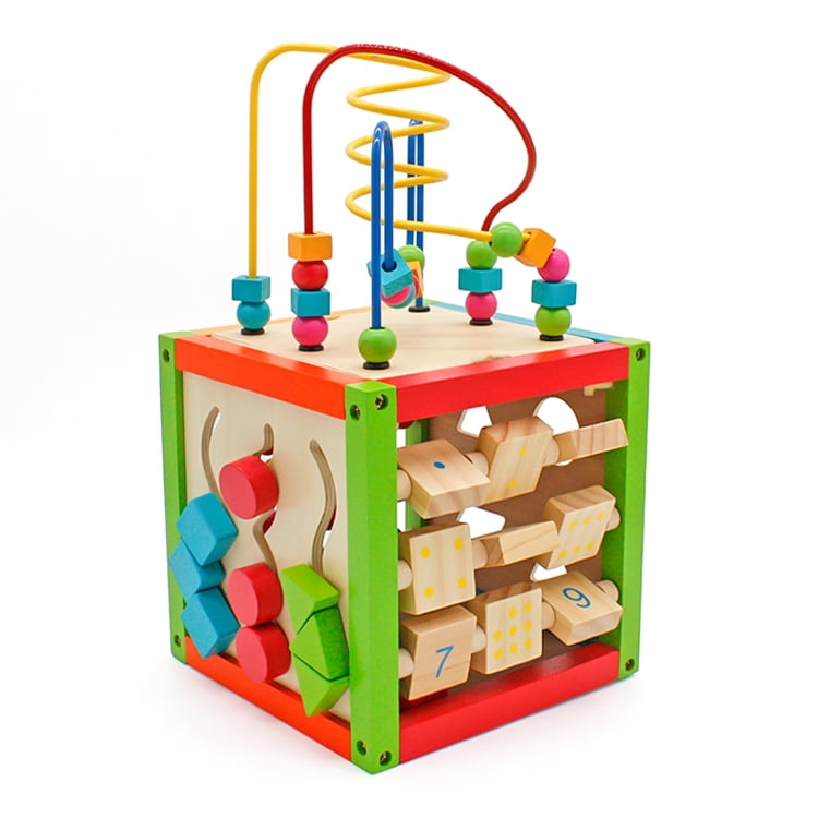 Wooden Bead Maze Cube Baby 5 in 1 Activity Play Cube Early Learning Toys