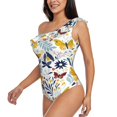thumbnail image 3 of Yiaed Flowers Butterfly Print Women One Piece Swimsuits Tummy Control One Shoulder Bathing Suits Pattern Ruffle Swimwear-Medium, 3 of 8