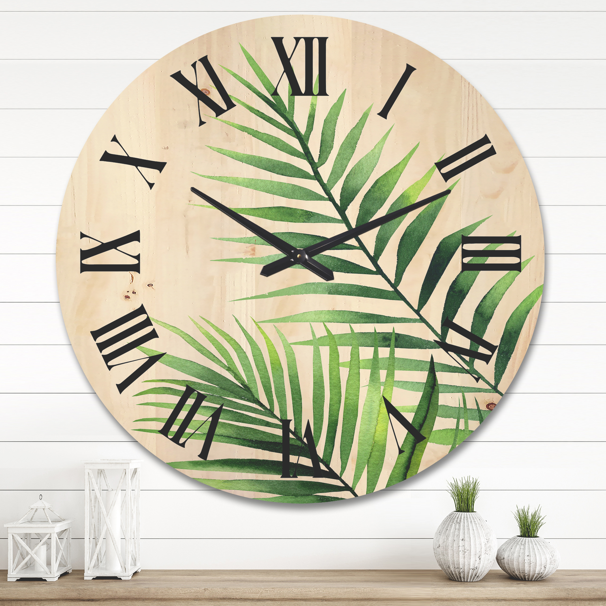 Designart 'Fern Plant Leaves Detail III' Farmhouse Wood Wall Clock