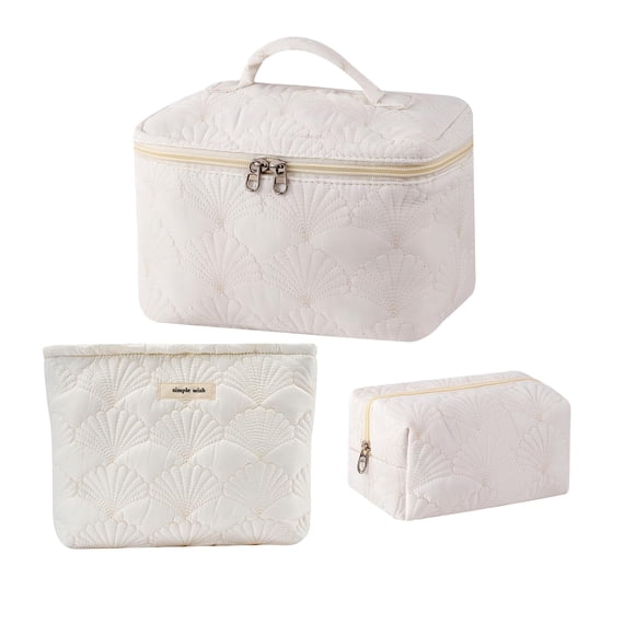 Estuche de maquillaje uekeboag de algodón acolchado, 3 unidades, blanco, para mujer
