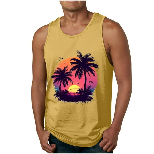 Camisetas de Tanque de los Hombres Tanque de los Hombres Incolor Gradiente de Impresión Cuello Redondo Correa Delgada Fuga Atrás Regular Casual Deportes Blusas de Tanque