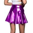 thumbnail image 4 of Ailaofu Women's Shiny Flared Pleated Mini Skater Skirt, 4 of 5