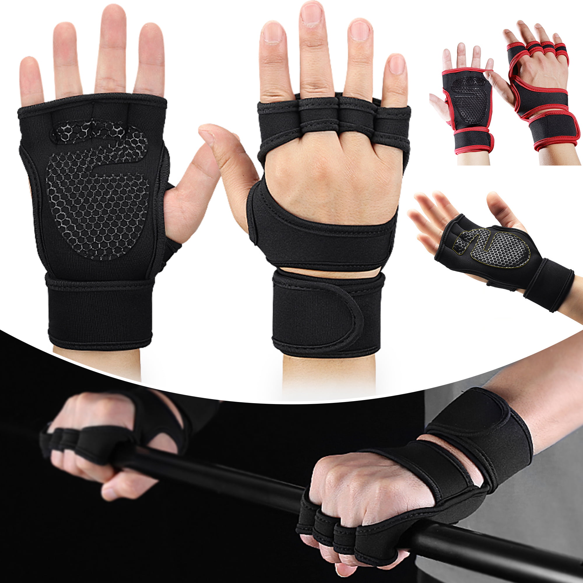 Workout Gloves Full Fingered Hand Grip Gym Gloves Weightlifting Crossfit Black 