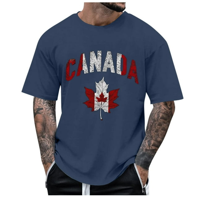 Men T Shirts Male Spring And Summer National Day Celebration Casual Distressed Partial Print Shirt Round Neck Short Sleeve Top