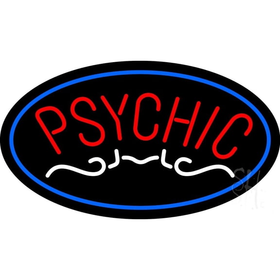 Red Psychic Blue Border LED Neon Sign 13 x 24 - inches Black Square Cut Acrylic Backing, with Dimmer - Bright and Premium built indoor LED Neon Sign for Storefront.