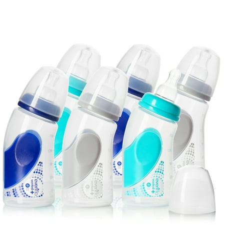Evenflo Feeding Vented + Angled BPA-Free Plastic Baby Bottles - 6oz, Teal/Navy/Gray,