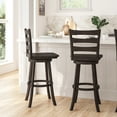thumbnail image 3 of Merrick Lane 30" Gray Wash Walnut Classic Wooden Ladderback Swivel Bar Height Stool with Solid Wood Seat and Footrest, 3 of 12