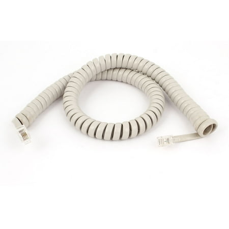 Unique Bargains 48cm 19 Length Elastic RJ11 4P4C Coiled Extension Telephone Cable Cord White