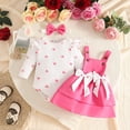 thumbnail image 4 of Ulitacool Girl Outfits Long Sleeve Crewneck Graphic Prints T Shirts Suspender Skirts Retro Toddler Wear 12-18 Months Hot Pink, 4 of 5