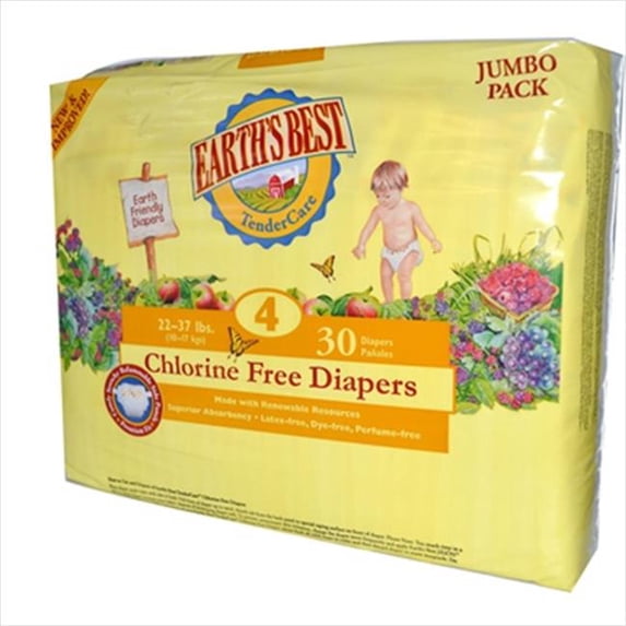 Earth'S Best Tendercare Chlorine Free Diapers Size 4 22 - 37 Lbs 30 Diapers - 30 Pack -Pack of 4