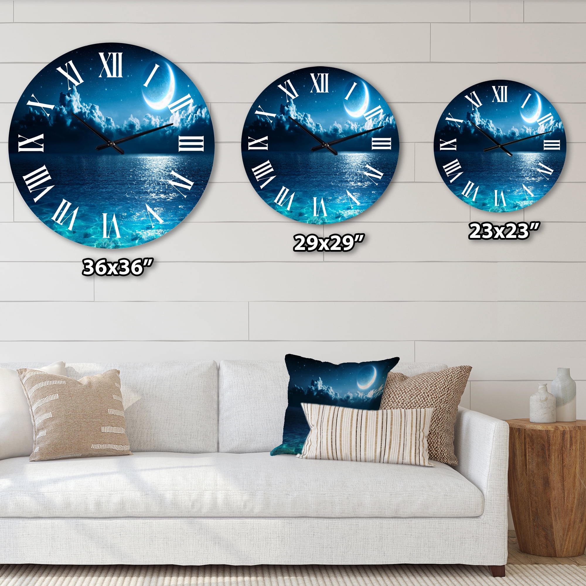 Designart 'Romantic Moon Over Deep Blue Sea I' Nautical & Coastal Wall Clock