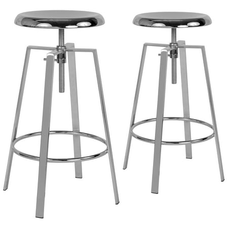 Vintage Toledo Barstool Flash Furniture 2 Pk. Toledo Industrial Style Barstool with Swivel Lift Adjustable Height Seat in Chrome Finish ()