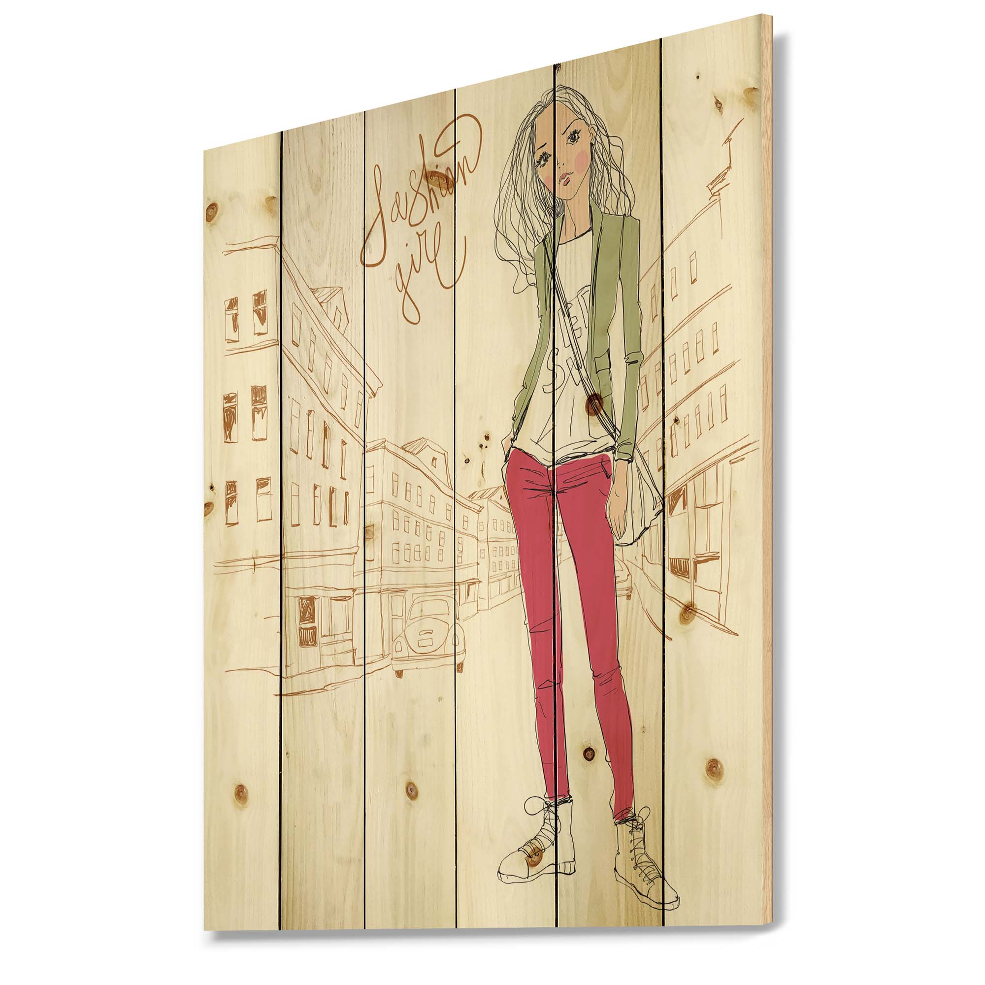 Designart 'Trendy Fashion Woman II' Children's Art Print on Natural Pine Wood
