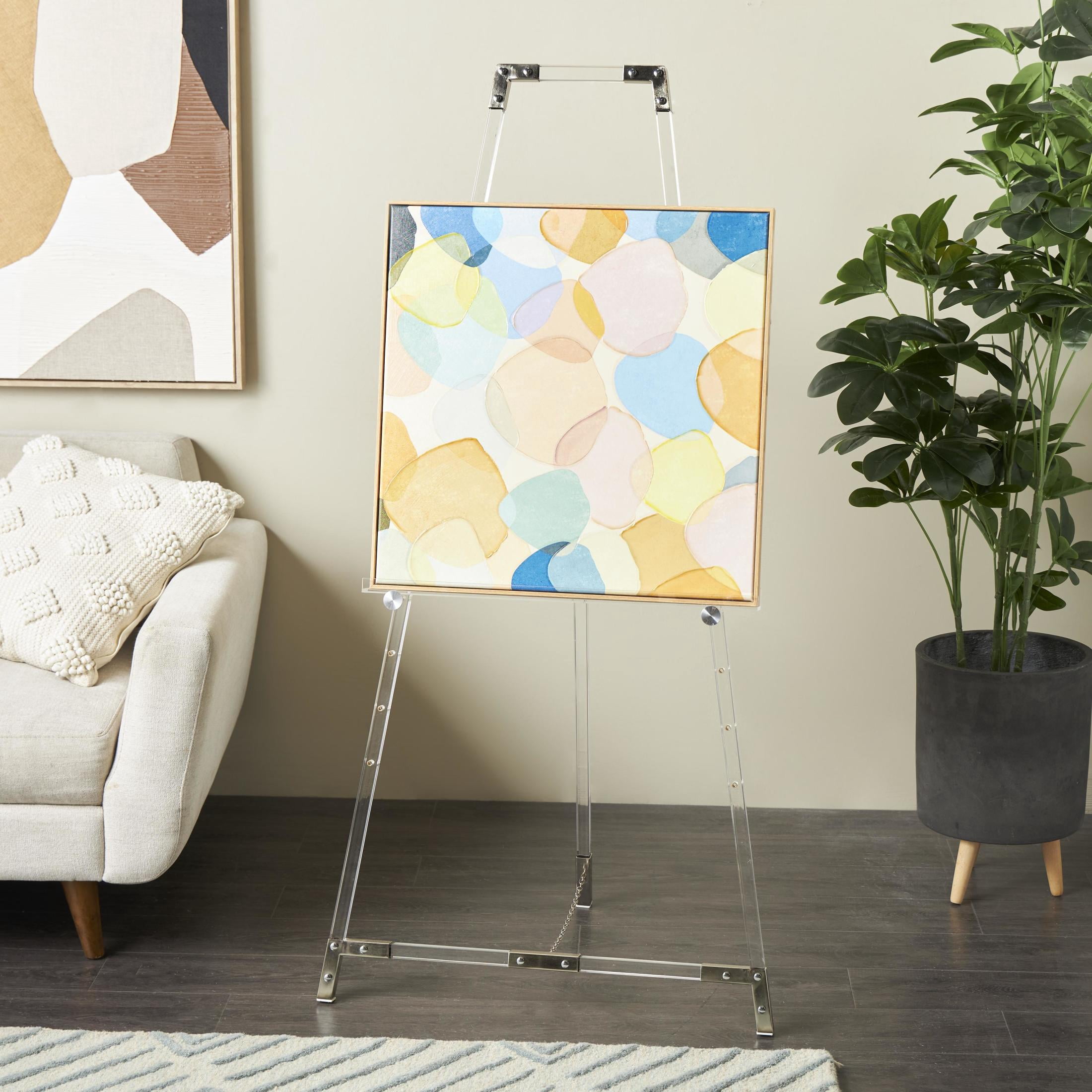 DecMode 24" x 57" Clear Acrylic Plastic Tall Adjustable Floor 7 Tier Easel with Silver Accents, 1-Piece