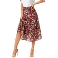 thumbnail image 5 of INSPIRE CHIC Women's Floral Skirt Elastic High Waist Ankle Length Chiffon A-Line Skirt S Burgundy, 5 of 7