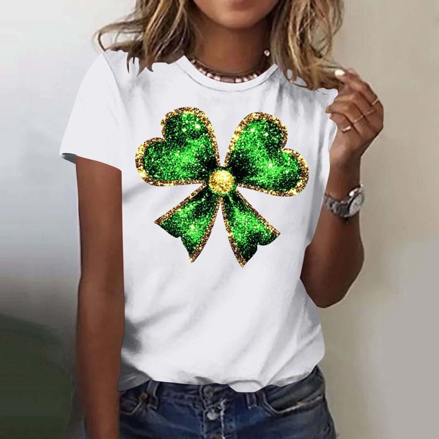 Elvqul Shirts T - Grande Taille pour Femmes, T-Shirts Graphiques à Manches Courtes, Col Rond, Mode de la Saint-Patrick, Vacances, Vert, Hauts pour Femmes