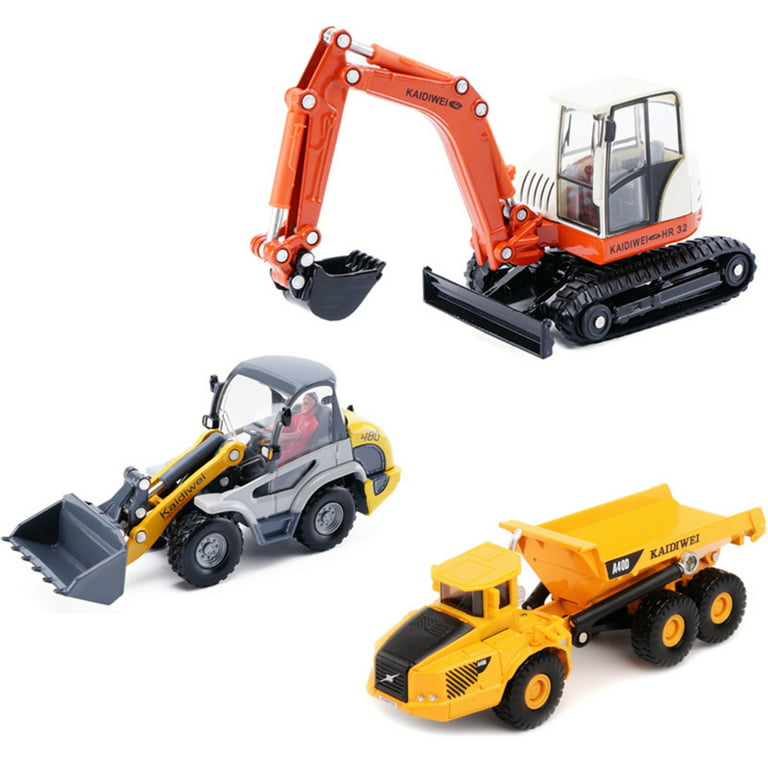 Construction Toys, Zinc Aloy Construction Site Play Set 3Pcs, Forklift,  Excavator, Loading and Unloading Truck, Car Toys, Birthday Gift for 3, 4,  5