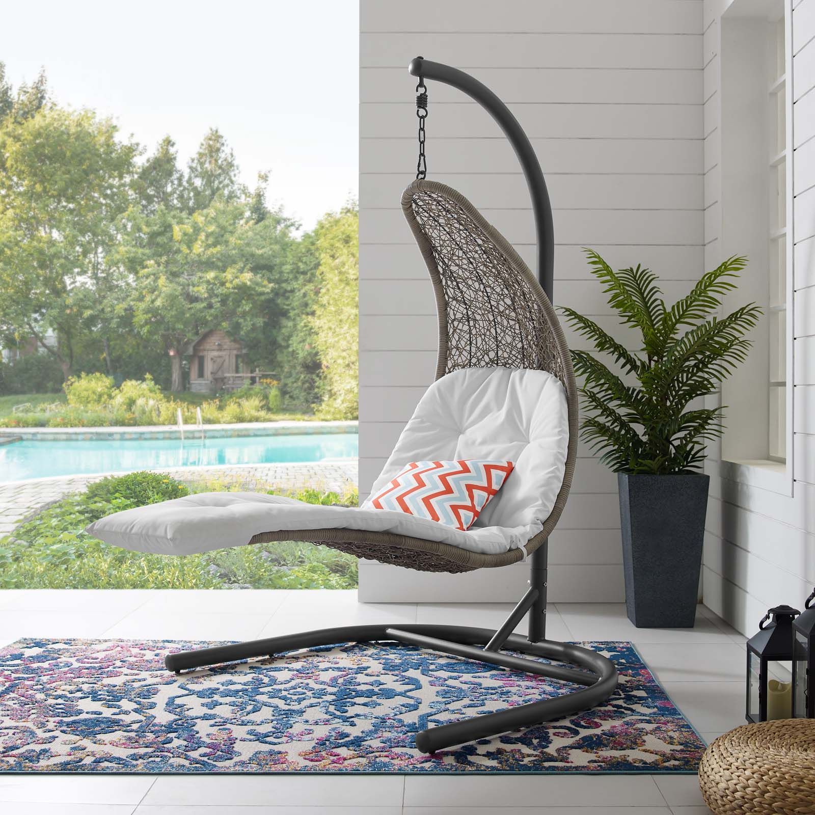 Modern Contemporary Urban Design Outdoor Patio Balcony Garden Furniture Swing Lounge Chair, Rattan Wicker, White Light Gray - image 2 of 5