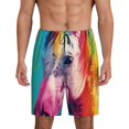 thumbnail image 1 of Balery Watercolor White Horse Pantalones cortos de pijama de punto de algodón para hombre con cinturilla y bolsillos-Medium, 1 of 6