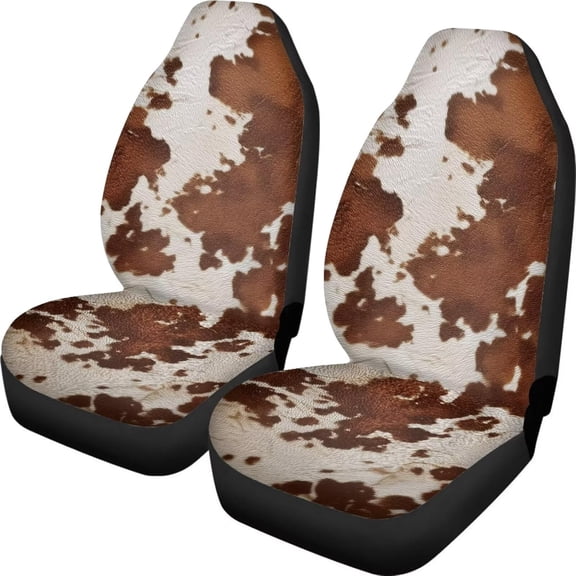 Verolix Mesh Fabric Car Seat Covers for Front Seats, 2-Pack Stretch Fit Auto Seat Protectors, Brown Cow Print Seat Covers for SUV, Truck, Sedan, Van