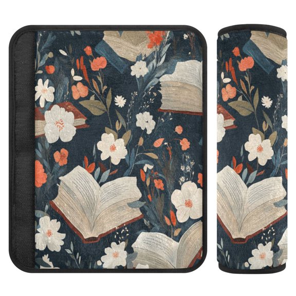 WOBOGO Books and Flowers Collide Seat Belt Cover 2 Piece Soft Comfort Driving Shoulder Pad Suitable for All Cars and Backpacks