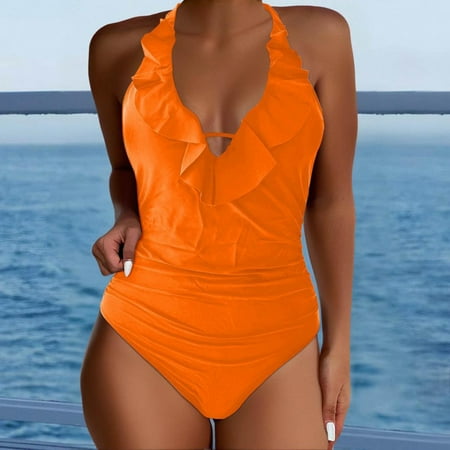 Ajshakl One Piece Swimsuit Women  Women s Slimming and Shielding Two Swimsuit for Women with Straps  Orange XL