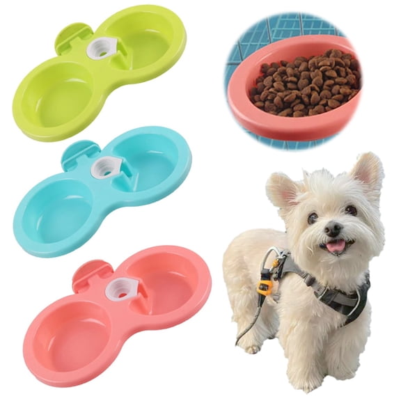 Goowood Plastic Dog Bowls Double Pet Feeder Food and Water Bowl Set for Small Dogs Cats Puppy Lightweight Non Slip Dining Station
