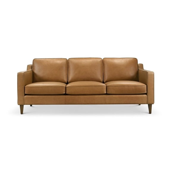 Madison Mid Century Modern Furniture Genuine Leather Couches in Cognac Tan