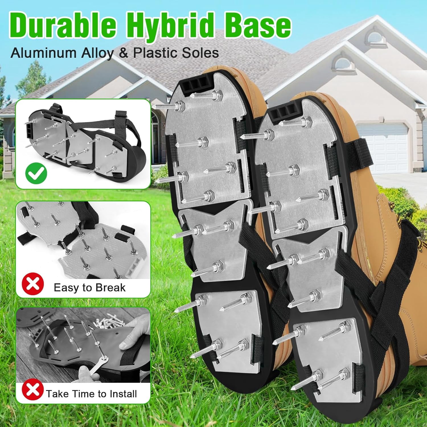 Lawn Aerator Shoes for Grass - Pre-Assembled Soil Yard Tool Aerating Patio Garden, Black