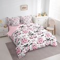 thumbnail image 2 of Manfei Kawaii Bow Ghost 7-Piece Twin Bedding, Halloween Skull Cherry Bat Bedding Comforter Set, White Pink Black,Pink Reversible, 2 of 7