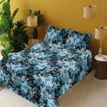 thumbnail image 2 of Ambesonne Floral Fitted & Flat Sheet with Shams 4 Pcs Set, Cold Tones Wild Flowers Art, King, Black Sky Blue and Grey, 2 of 5