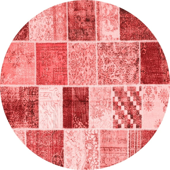 Ahgly Company Indoor Round Patchwork Red Transitional Area Rugs, 3' Round