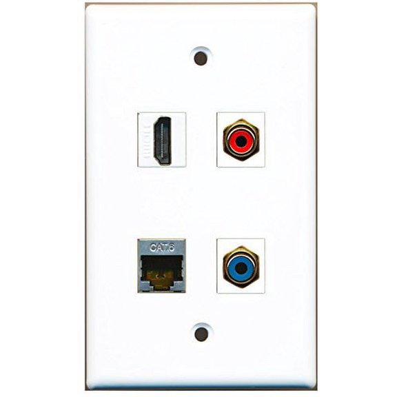 RiteAV - 1 Port HDMI 1 Port RCA Red 1 Port RCA Blue 1 Port Shielded Cat6 Ethernet Wall Plate